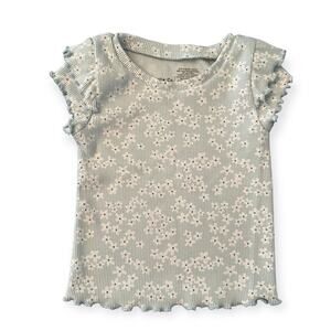 Little Co by Lauren Conrad Baby 3M Blue Daisy Print Ribbed Top Ruffle Sleeve